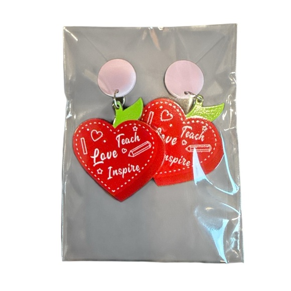 3/$20 Red Heart Teacher Earrings - Picture 7 of 7